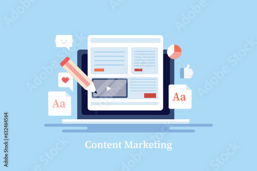 AI writing assistant, GPT technology create content for company and business blog, social media. Content web page on laptop screen, Vector illustration banner template.
