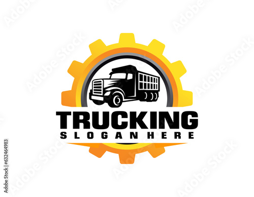 Dump trucking company logo design. Tipper truck logo vector isolated. Ready made logo template set vector isolated