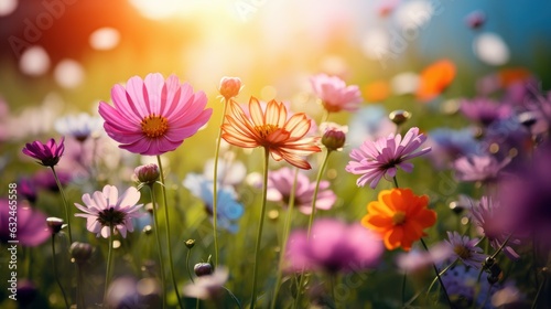 Epic Photography Shot of Flowers Blooming Background  Lively Summer Season Concept. Generative Ai