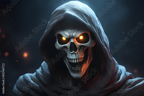 Death in a cloak with a hood. Scary grim reaper. Generative AI 