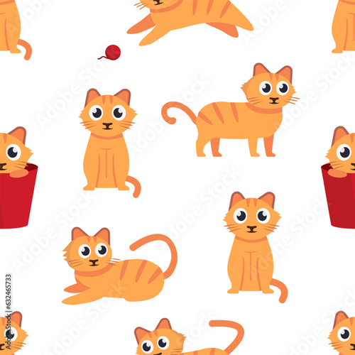 pets  kittens pattern. cartoon flat cats set  cats in different poses  home cute animals. vector cartoon seamless pattern.