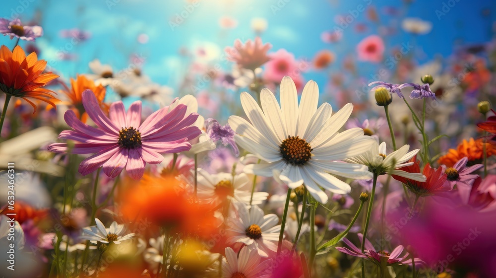 Epic Photography Shot of Flowers Blooming Background, Lively Summer Season Concept. Generative Ai