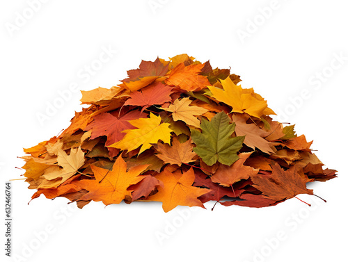 Pile of autumn leaves isolated on transparent or white background, png