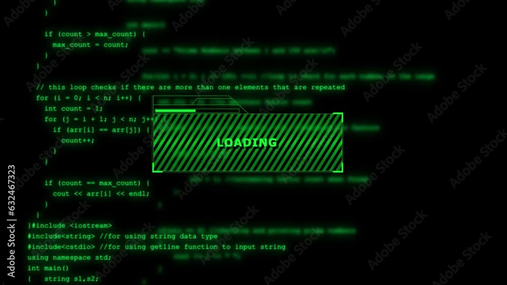 Hacking Concept. Attention warning attacker alert sign Security protection. Malicious software, viruses and cybercrime. Hacking personal data. Cyberspace, virtual reality, hacked system concept.