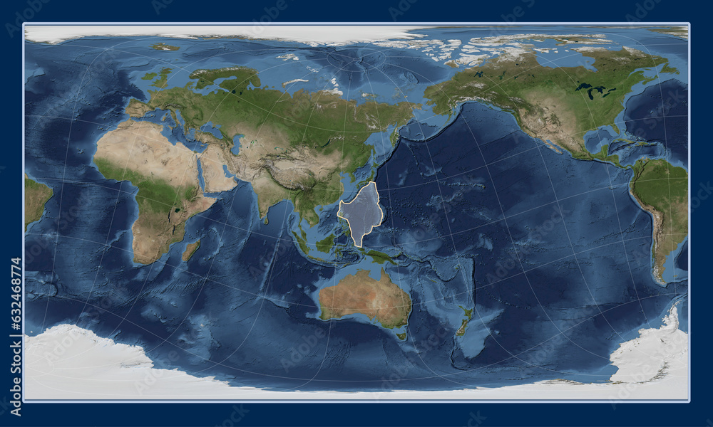 Philippine Sea tectonic plate. Satellite. Patterson Cylindrical Oblique.