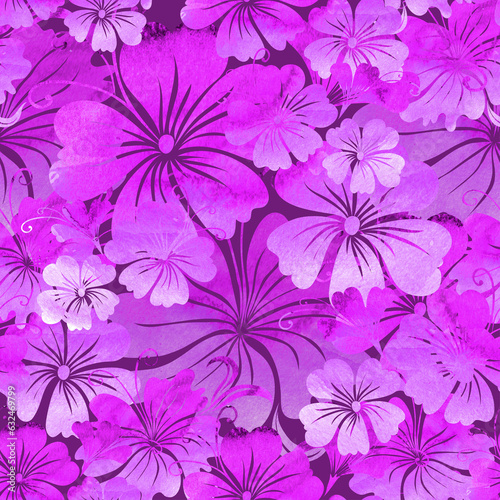 Secluded garden floral pattern. Watercolor illustration