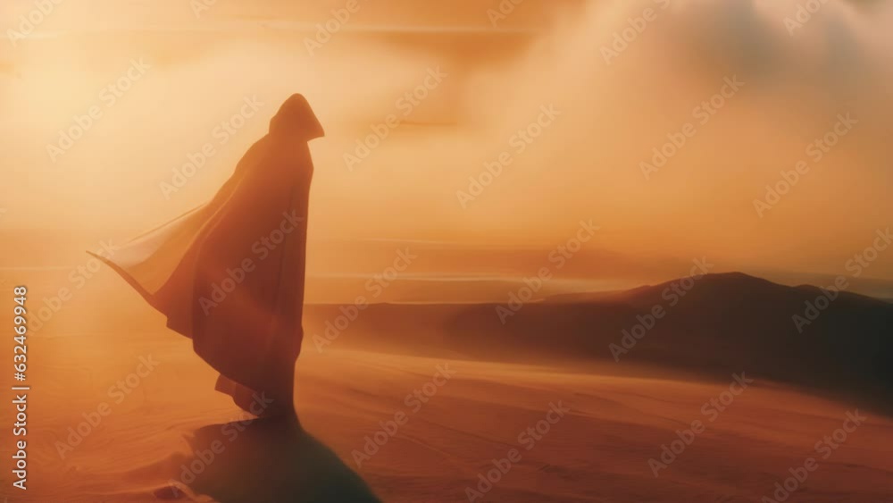 Abstract desert video with person weared in desert cape