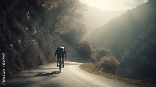 Cyclist racing down a winding mountain road