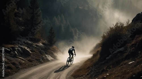 Cyclist racing down a winding mountain road