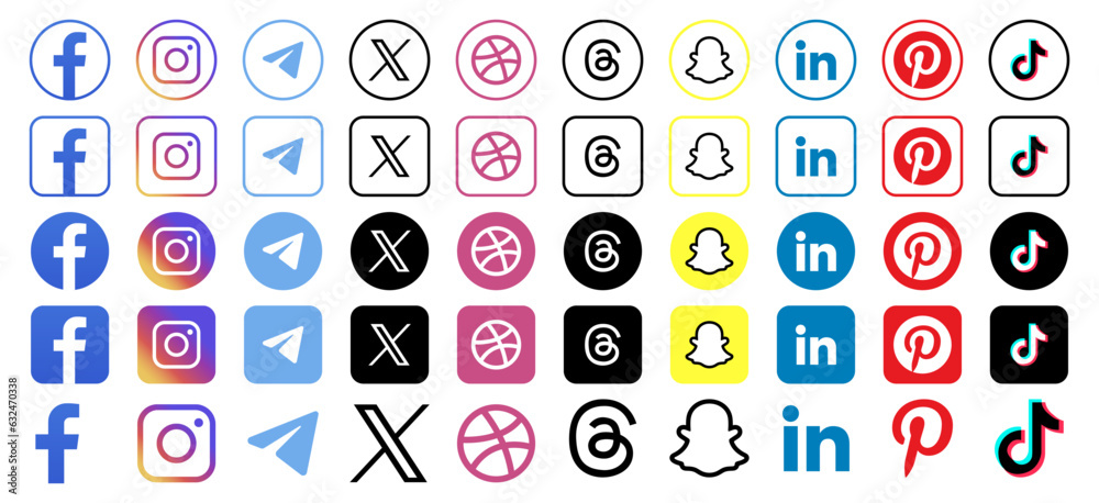Facebook, Instagram, Telegram, X, Dribble, Threads, Snapchat, Linkedin ...