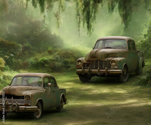 Vintage Car, Oil Paint, Generative AI Illustration © pandawild