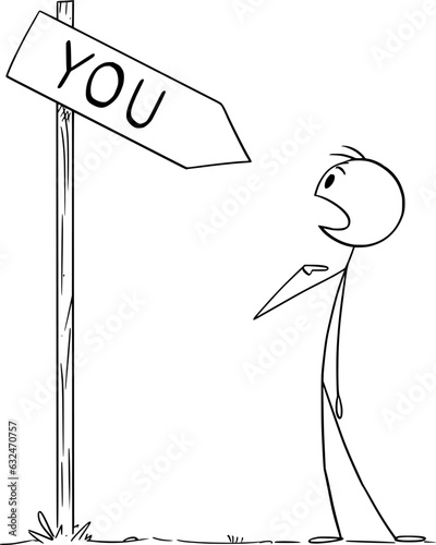Person Looking for Yourself, Vector Cartoon Stick Figure Illustration