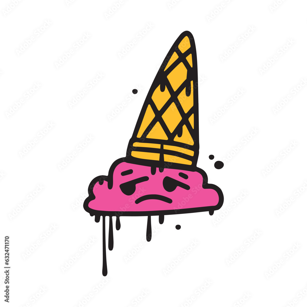 Bright Graffiti Fallen Ice Cream as Street Wall Painting Art Vector Illustration Bright Graffiti Fallen Ice Cream as Street Wall Painting Art Vector Illustration