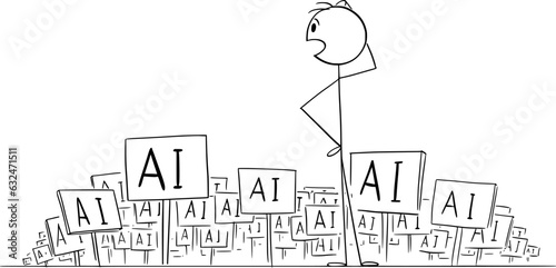 Ai or Artificial Intelligence is Everywhere, Vector Cartoon Stick Figure Illustration