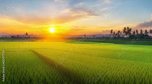Organic rice harvested at sunset beauty by Generative AI