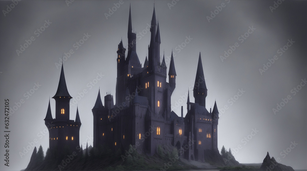 Gothic castle illustration with gray gradient by Generative AI