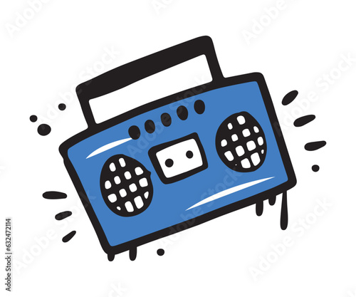 Bright Blue Graffiti Recorder as Street Wall Painting Art Vector Illustration