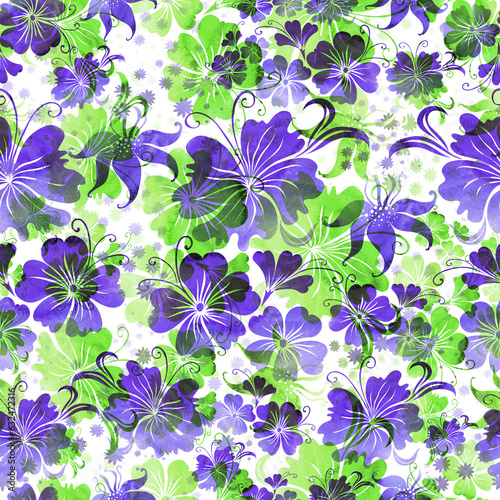 Secluded garden floral pattern. Watercolor illustration