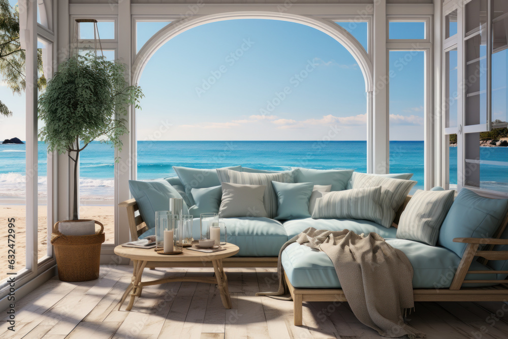 Fototapeta premium stock photo of living room in beach house breezy 