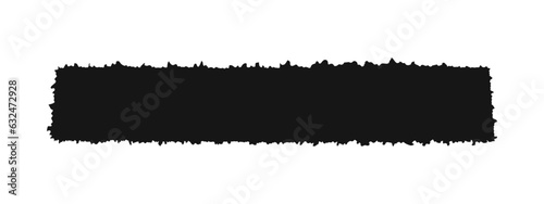 Piece of paper with rough edges. Torn cardboard tag, label, sticker shape. Empty black rectangle text box template isolated on white background. Vector graphic illustration