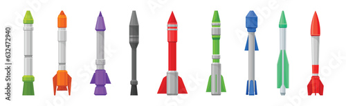 Military Guided Missiles of Different Color and Shape Vector Set