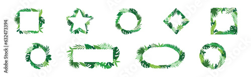 Frames with Green Leaves or Foliage Vector Set