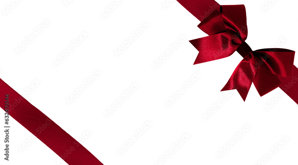 red ribbon bow on the right corner isolated on transparent background, for Christmas holiday or Birthday gift box present wrap design decoration ornament element red ribbon bow on the right corner isolated on transparent background, for Christmas holiday or Birthday gift box present wrap design decoration ornament element