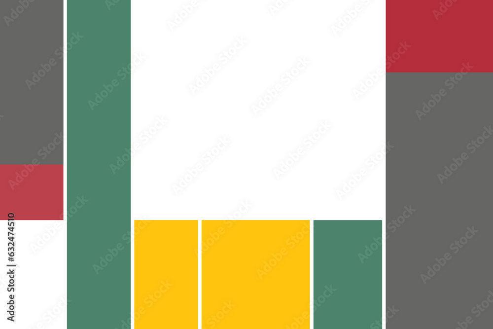 Mondrian style of pattern. Design colors of red, yellow, blue, green,  and white. Design print for illustration, textile, artwork, wallpaper, background. Set 3