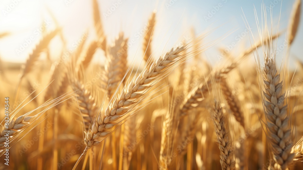 Wheat field with Sunny Light Background, Ears of Wheat on the Field, Agriculture, Harvesting. Generative AI Wheat field with Sunny Light Background, Ears of Wheat on the Field, Agriculture, Harvesting. Generative AI