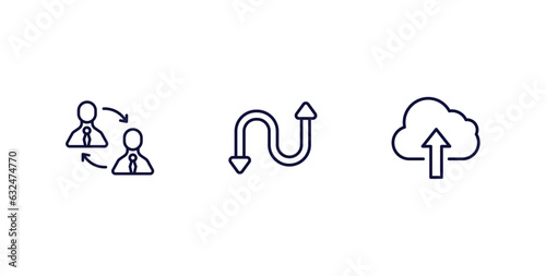 set of user interface thin line icons. user interface outline icons included job transition, bending, cloud upload vector.