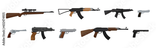 Handguns or Pistol Models with Firing Trigger for Hunting Vector Set
