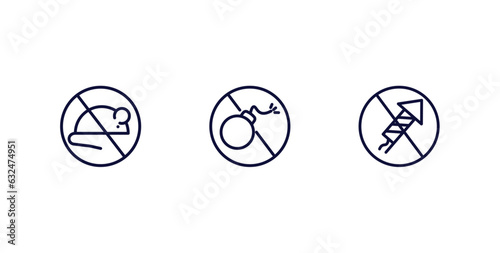set of traffic signs thin line icons. traffic signs outline icons included no rodents, no bombs, no fireworks vector.