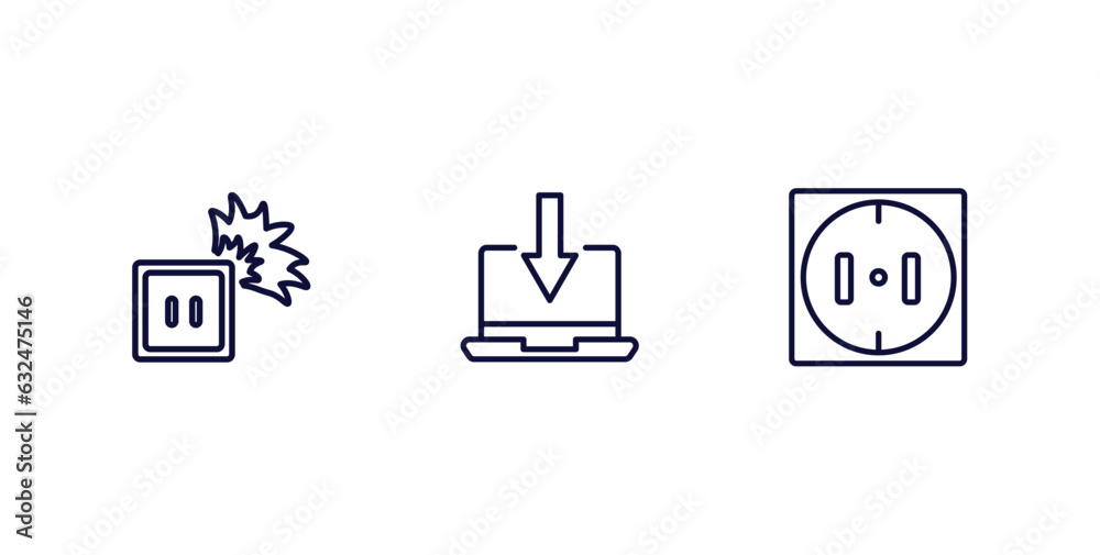 set of technology thin line icons. technology outline icons included electric socket on fire, received, round socket vector. set of technology thin line icons. technology outline icons included electric socket on fire, received, round socket vector.