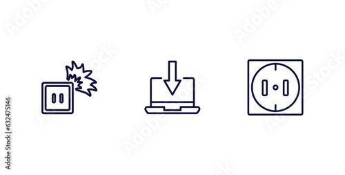set of technology thin line icons. technology outline icons included electric socket on fire, received, round socket vector.