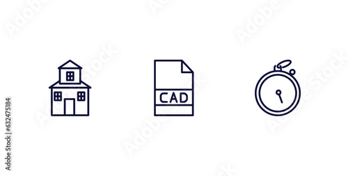 set of technology thin line icons. technology outline icons included domestic, cad, stopwatch running vector.