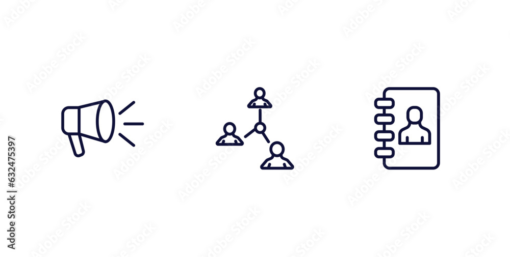 set of strategy thin line icons. strategy outline icons included advertising, connection, phonebook vector. set of strategy thin line icons. strategy outline icons included advertising, connection, phonebook vector.