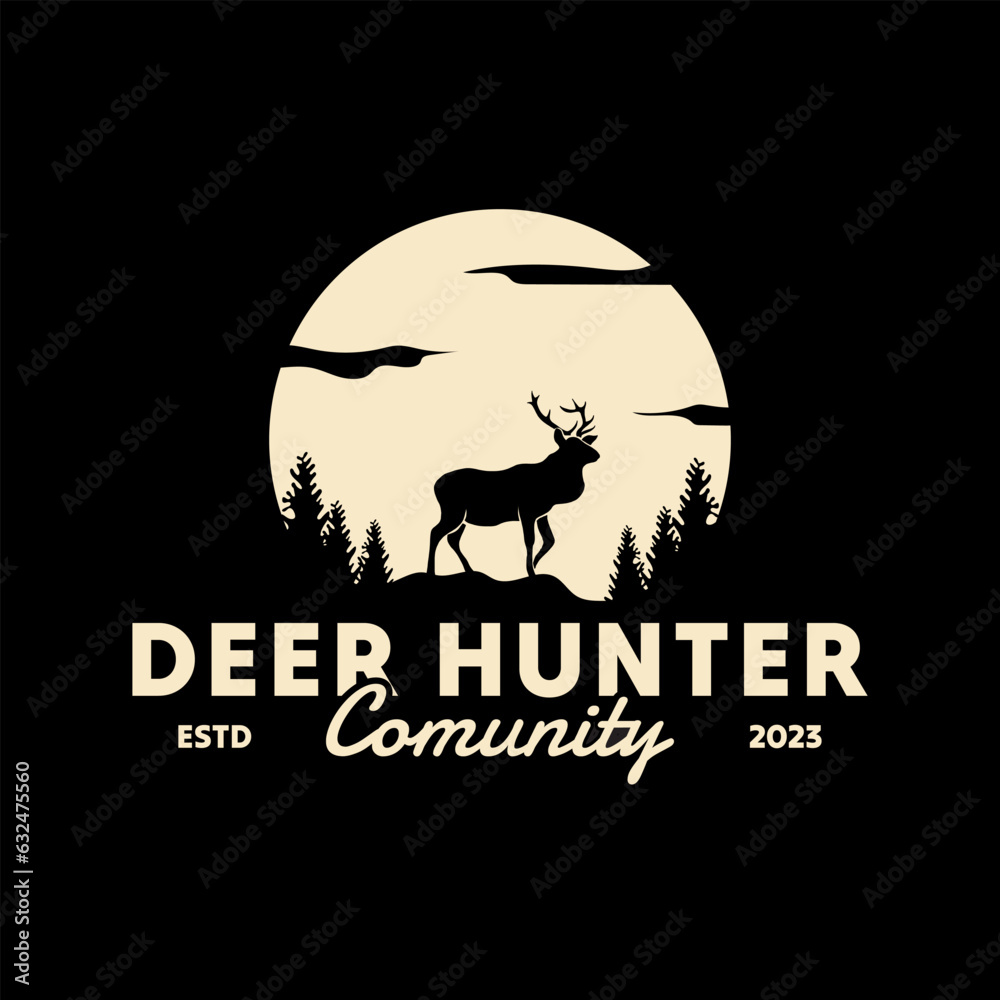 illustration of reindeer in the night on full moon background. 
Vector illustration logo template for company, t shirt, print, etc.
Hunting T Shirt,Hunting T Shirt Design.
hunting t shirt vector.

