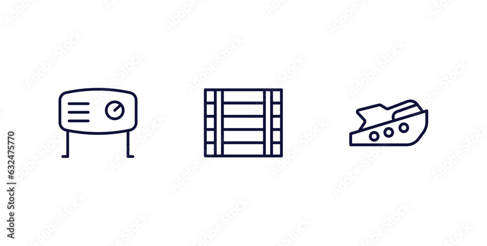 set of nautical thin line icons. nautical outline icons included air tank, big crate, roofless speed boat vector. set of nautical thin line icons. nautical outline icons included air tank, big crate, roofless speed boat vector.