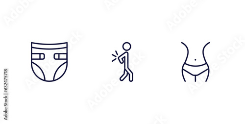 set of people and relation thin line icons. people and relation outline icons included baby diaper, spindle, hips vector.