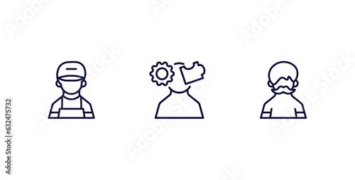 set of people and relation thin line icons. people and relation outline icons included technician, psychology, hairy vector.