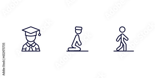 set of people and relation thin line icons. people and relation outline icons included graduated student, julus, bast vector.