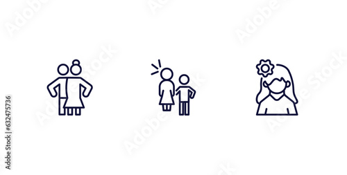 set of people and relation thin line icons. people and relation outline icons included snuggle, sexual harassment, woman with flower vector. © Abstract