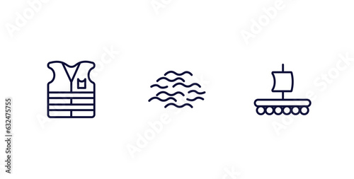 set of nautical thin line icons. nautical outline icons included life jacket, sea, wood raft vector.