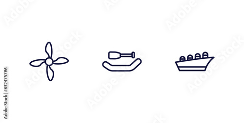 set of nautical thin line icons. nautical outline icons included propeller, rubber raft, oil tanker ship vector.
