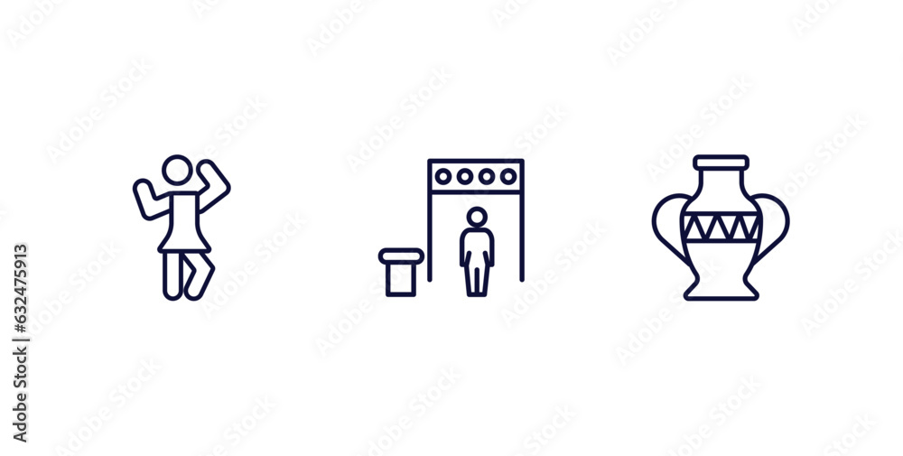 set of museum and exhibition thin line icons. museum and exhibition outline icons included ballet, metal detector, porcelain vector.