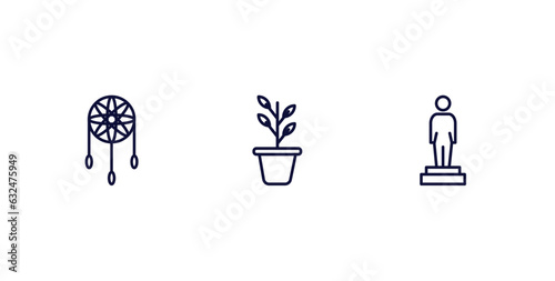 set of museum and exhibition thin line icons. museum and exhibition outline icons included dreamcatcher, botanical, statue vector.