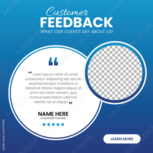 Customer feedback, Client testimonial social media post web banner template