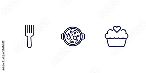 set of kitchen thin line icons. kitchen outline icons included fork, paella, cupcake vector.