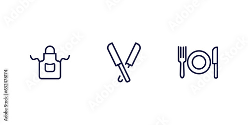 set of kitchen thin line icons. kitchen outline icons included apron, knives, dinner vector.
