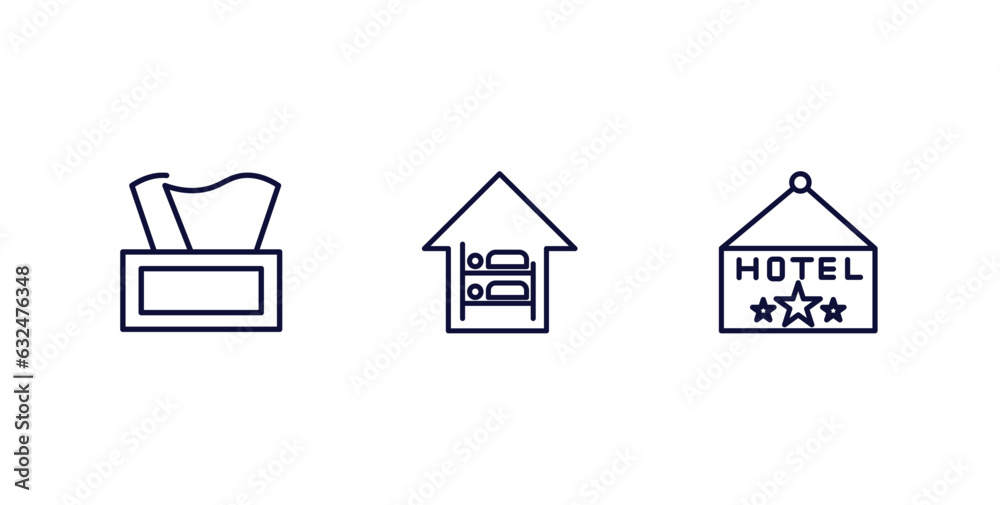 set of hotel and restaurant thin line icons. hotel and restaurant outline icons included napkins, hostel, hotel vector. set of hotel and restaurant thin line icons. hotel and restaurant outline icons included napkins, hostel, hotel vector.